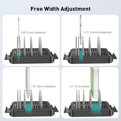 Vertical Laptop Stand Holder & Desk Organizer Rack - Adjustable Dock for MacBook, iPad, Phone (6-in-1 Multi Device Storage System with 360° Rotation) - color: Black