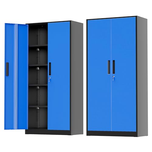 Greenvelly Metal Storage Cabinet with Doors and Shelves, 72" Inch Locking Metal Cabinet,Garage Storage Cabinet for Garage Office School Warehouse (Black Blue) - color: Black Blue, size: 72 Inch