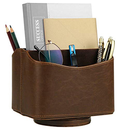HofferRuffer Spinning Remote Control Holder, Remote Caddy, Spinning Remote Control Organizer, PU Leather (Classic Brown)