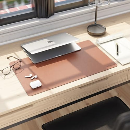 Smead Vegan Leather Desk Pad Mat, Office Desk Mat, Small, Saddle Brown | Waterproof desk pad protector, writing mat and desk blotter. Non-slip suede grips under a laptop, keyboard and mouse. - color: Saddle Brown, size: 13.7" x 23.6"