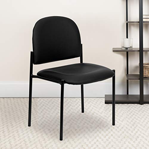 EMMA + OLIVER Black Vinyl Stackable Steel Side Reception Chair - color: Black Vinyl