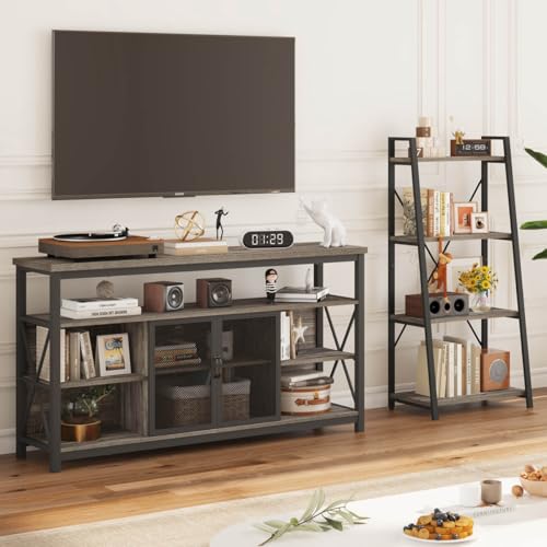 Ladder Bookshelf, 4 Tier Ladder Shelf Bookcase, Wood Leaning Book Shelves for Living Room, Bedroom, Home Office Shelving Unit (Dark Grey Oak) - color: Grey Oak, size: 4-Tier
