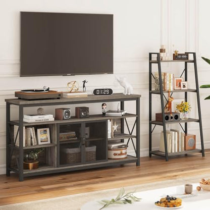 Ladder Bookshelf, 4 Tier Ladder Shelf Bookcase, Wood Leaning Book Shelves for Living Room, Bedroom, Home Office Shelving Unit (Dark Grey Oak) - color: Grey Oak, size: 4-Tier