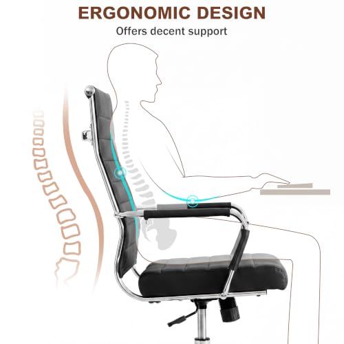 Okeysen Black Conference Room Chairs, Modern Ergonomic PU Leather Office Desk Chair Ribbed for Office, High Back Executive Swivel Rolling Task Chair for Home - color: Black-ribbed