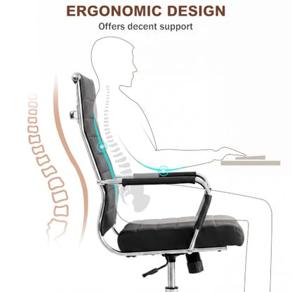 Okeysen Black Conference Room Chairs, Modern Ergonomic PU Leather Office Desk Chair Ribbed for Office, High Back Executive Swivel Rolling Task Chair for Home - color: Black-ribbed