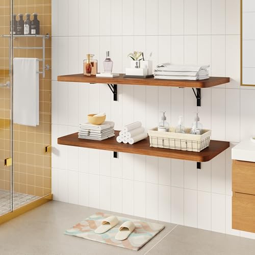 Dogsky Floating Wall Desk 36" x 14" - 200 lbs Heavy Duty Solid Pine - color: Walnut, size: 36" x 14"
