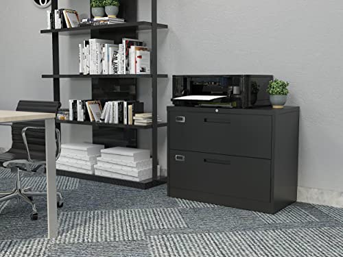 BYNSOE 2 Drawer Lateral File Cabinet Metal Filing Cabinet with Lock Office Home Steel Lateral File Cabinet for A4 Legal/Letter Size Lockable Wide Metal Cabinet,Assembly Required(2 Drawer, Black) - color: Black, size: 2 Drawers