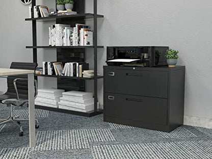 BYNSOE 2 Drawer Lateral File Cabinet Metal Filing Cabinet with Lock Office Home Steel Lateral File Cabinet for A4 Legal/Letter Size Lockable Wide Metal Cabinet,Assembly Required(2 Drawer, Black) - color: Black, size: 2 Drawers