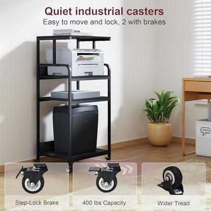 4 Tier Printer Stand with Wheels, Extra Large Tall Printer Table for Home Office, Printer and Shredder Stand with Storage Shelf (Black) - color: Black
