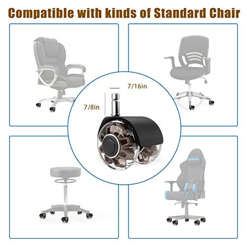 Omyoffice 2" Office Chair Wheels Set of 5, Brown Heavy Duty Chair Caster | Support 2200lbs, Mute Rubber, Universal Fit 7/16"x7/8" Stem, Smooth Quiet Rolling, Safety Protection for Hardwood, Carpet - color: Brown