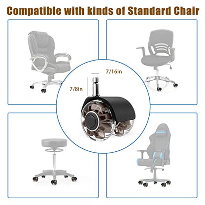 Omyoffice 2" Office Chair Wheels Set of 5, Brown Heavy Duty Chair Caster | Support 2200lbs, Mute Rubber, Universal Fit 7/16"x7/8" Stem, Smooth Quiet Rolling, Safety Protection for Hardwood, Carpet - color: Brown