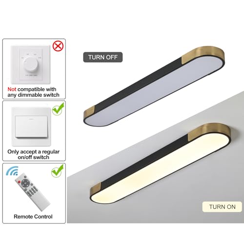 Qcyuui Kitchen Lighting Fixtures Ceiling,39.4 Inch Dimmable Modern Led Ceiling Light,Black and Gold Long Linear Ceiling Light Fixture for Office Bedroom Kitchen Hallway,(48W/3000-6500K) - color: Black and Gold/Dimm/48W/39.4IN, size: 39.4in