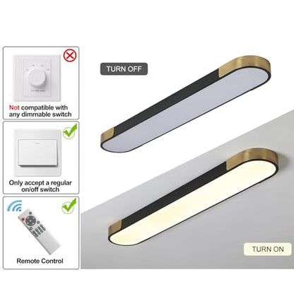Qcyuui Kitchen Lighting Fixtures Ceiling,39.4 Inch Dimmable Modern Led Ceiling Light,Black and Gold Long Linear Ceiling Light Fixture for Office Bedroom Kitchen Hallway,(48W/3000-6500K) - color: Black and Gold/Dimm/48W/39.4IN, size: 39.4in