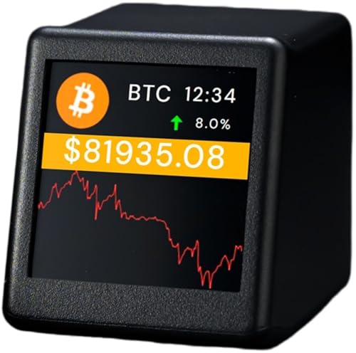 Bitcoin Ticker Crypto Price Display Time Clock Real-Time Compact Size 1.37" Diagonal Price Tracker Ticker Weather Display for Top 300 Coins Ideal for Desk or Nightstand Uses Wi-Fi (Black) - color: Black
