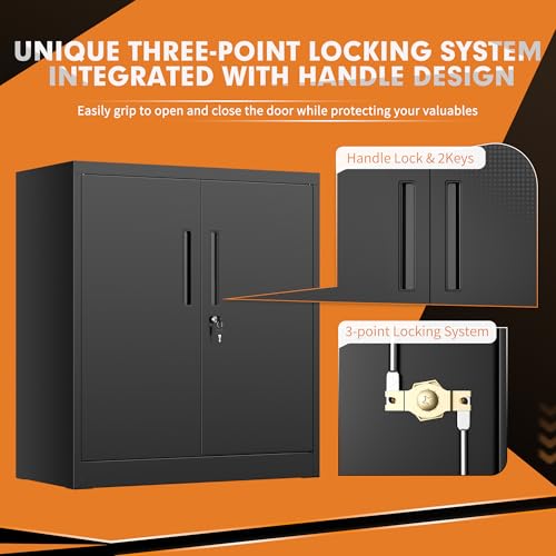 INTERGREAT Metal Storage Cabinets with Lock, 36" Lockable Office Storage Cabinet with 2 Doors and 2 Adjustable Shelves,Locking Cabinet for Home, School, Office, Garage (Black)