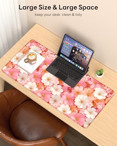 Mouse Pad 31.5x15.7in Large Desk Mat Non-Slip for Office - color: Floral, size: 31.5" x 15.7"
