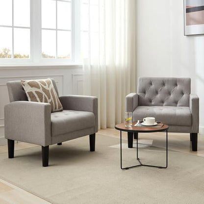 Tufted Accent Chairs Set of 2, Upholstered Armchairs for Living Room - color: Light Grey