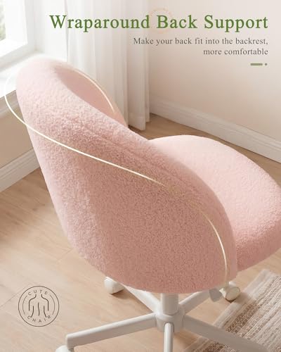 GTPOFFICE Vanity Chair with Back, Adjustable Tall Office Chair High Swivel Bar Stools Fluffy Cute Desk Chair Comfy with Wheels Bow Pillow Armlees for Adults Standing Desk Bar, Teddy Velvet, Pink - color: Tv-pink