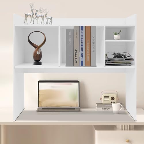 Desktop Bookshelf, 36" Desktop Organizer Shelf Oak Desk Hutch for Computer Desk 2 Tier Desk Shelf Multifunctional Freestanding Storage Rack Display Shelf for Home Office