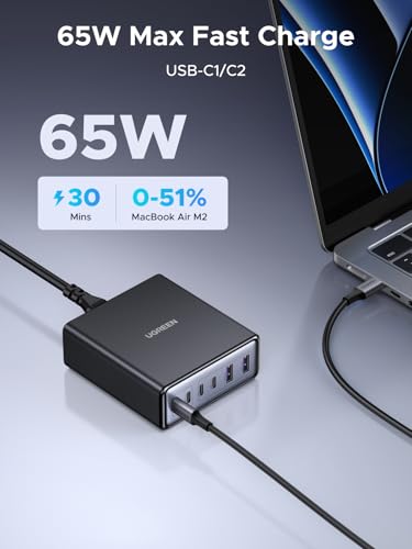 UGREEN 100W USB C Charging Station, 6-Port GaN Desktop Charger with 4 USB-C & 2 USB-A, Smart Power Distribution for MacBook Pro/Air, Dell XPS, iPad, iPhone 17/16/15, Galaxy S25/S24, Pixel 10/9