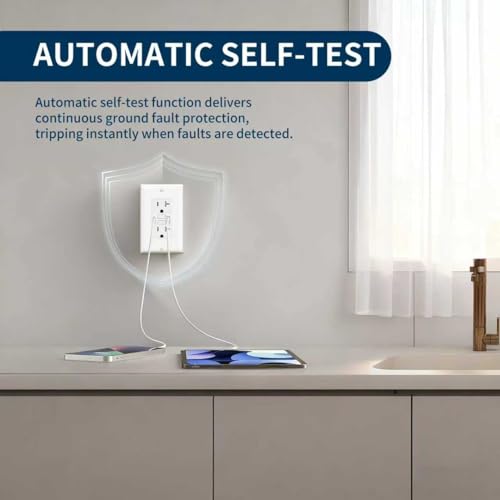 20 Amp GFCI Outlet with USB-A & C Ports, White, 1-Pack