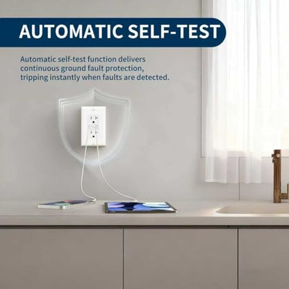 20 Amp GFCI Outlet with USB-A & C Ports, White, 1-Pack