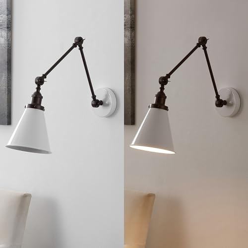JONATHAN Y Rover 1-Light Wall Sconce 7", White/Oil Rubbed Bronze | Adjustable Arm, Hardwired Bedside Reading Swing Arm, Farmhouse Cone Shade, Metal Hardwired Indoor Fixture, LED Bulbs Included - color: White/Oil Rubbed Bronze, size: Set of 1