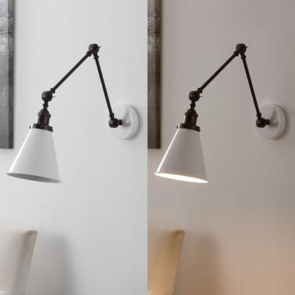 JONATHAN Y Rover 1-Light Wall Sconce 7", White/Oil Rubbed Bronze | Adjustable Arm, Hardwired Bedside Reading Swing Arm, Farmhouse Cone Shade, Metal Hardwired Indoor Fixture, LED Bulbs Included - color: White/Oil Rubbed Bronze, size: Set of 1