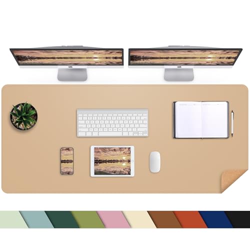 Desk Mat,47.2" x 17" Leather Desk mat,Double-Sided Desk Pad,Desk matt for Desktop,Large Mouse Pad,Office Desk mat,Waterproof Desk Blotter pad for Office&Home(Dark Apricot) - color: Dark Apricot, size: 47" x 17"
