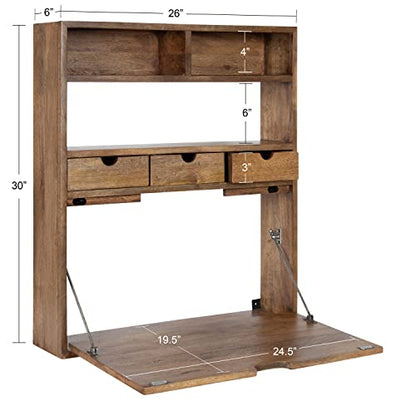 Kate and Laurel Georgie Rustic Wood Floating Desk; 26 x 6 x 30; Natural Wood; Bohemian Computer Desk for Home Office with Folding Design - color: Natural