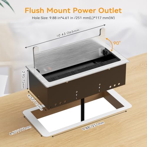 Conference Table Power Hub with HDMI, Tabletop Connectivity Box with RJ45 + 20W USB C + 2 USB A + 2 AC Outlets, Flush Mount Desk Power Outlet for Office School, Silver