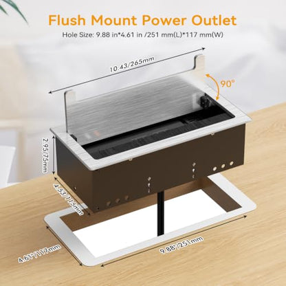 Conference Table Power Hub with HDMI, Tabletop Connectivity Box with RJ45 + 20W USB C + 2 USB A + 2 AC Outlets, Flush Mount Desk Power Outlet for Office School, Silver