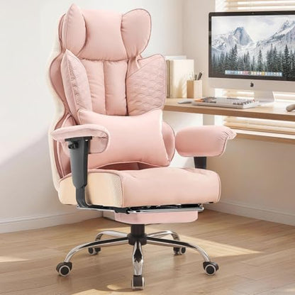 COMHOMA Big and Tall Office Chair Heavy Duty Gaming Chair with Deluxe Embossing Leather High Back Wider Ergonomic Computer Chair with Foot Rest 145°Reclining Pocket Spring Lumbar Support - color: Rose Pink