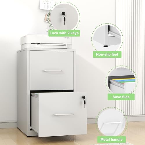 Metal File Cabinet with Drawer Heavy Duty Locking File Cabinets | Home Office Steel Filing Cabinet Vertical File Cabinets for Legal/Letter Size File,Assembly Required - color: White, size: 25.6"H-2 drawers