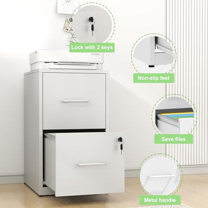 Metal File Cabinet with Drawer Heavy Duty Locking File Cabinets | Home Office Steel Filing Cabinet Vertical File Cabinets for Legal/Letter Size File,Assembly Required - color: White, size: 25.6"H-2 drawers
