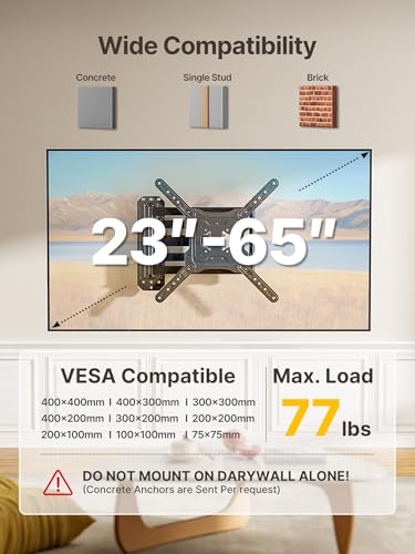 monTEK 37 Inch Long Arm TV Wall Mount for 23-65 Inch TVs | Long Extension TV Mount, Swivel&Tilt&Leveling, Full Motion Wall Mount TV Bracket, Max VESA 400 x 400mm, Up to 77 lbs - size: 23"-65" TV / 37" Long Arm