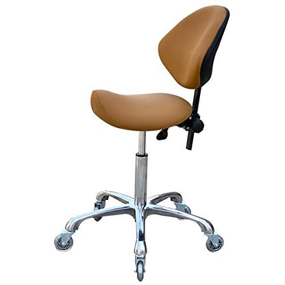 Adjustable Saddle Stool Chairs with Back Support Ergonomic for Medical Clinic Studio Salon Office and Home (Camel) - color: Camel