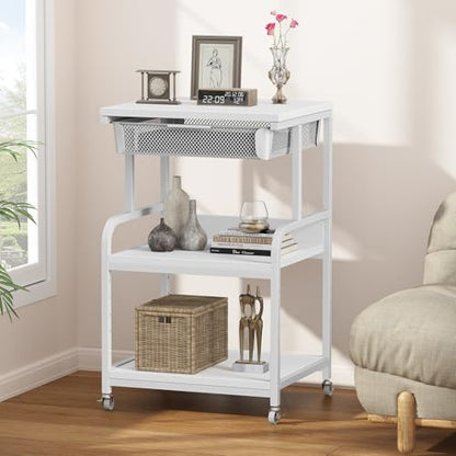Large Printer Stand with Drawer, 3-Tier Industrial Rolling Cart | 5 Adjustable Shelves, Mobile Printer Table for Desk & Home Office, Fits 3D Printer, Scanner and Fax Machine White - color: White, size: Large(19.7"L X 15.7"W X 32.2"H)