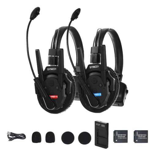 SYNCO Xtalk XPro2 Wireless Intercom Headset System for 2 Users, 500m | Full-Duplex Talk for 2 Users, ENC 2.0, Dual Antennas, 500m Range, 24-Hour Replaceable Battery and 3.5mm Monitoring - size: 2 PCS