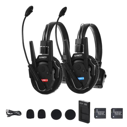 SYNCO Xtalk XPro2 Wireless Intercom Headset System for 2 Users, 500m | Full-Duplex Talk for 2 Users, ENC 2.0, Dual Antennas, 500m Range, 24-Hour Replaceable Battery and 3.5mm Monitoring - size: 2 PCS