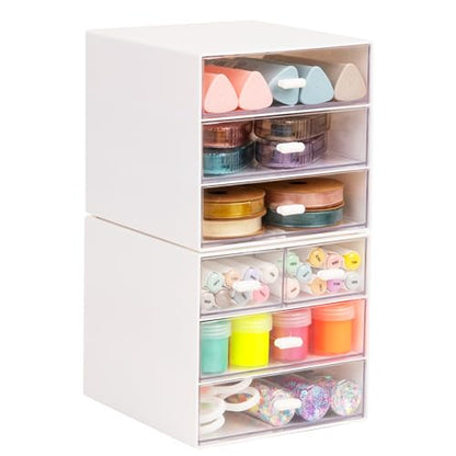 Mind Reader Stackable Craft Supply Organizer, 6 Drawer Desktop Storage with Clear Drawers, Plastic, Set of 2, White - color: White 6 Drawer Organizer