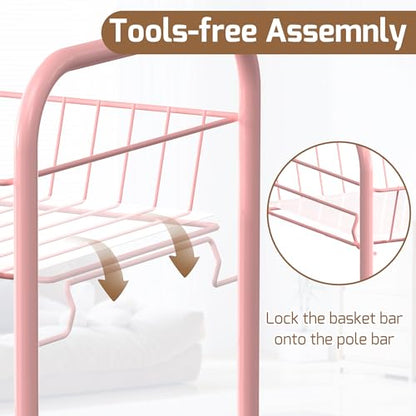 PLKOW 4-Tier Rolling Utility Cart with Detachable Baskets, Pink - color: Pink