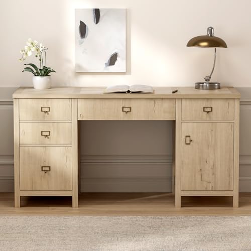 EYYTHUNG Modern Executive Desk with File Drawers Cabinet,59" Computer Desk with Charging Station, Keyboard Tray, Large Home Office Desk, Farmhouse Wood Desk for Study, Writing, Light Oak - color: Light Oak
