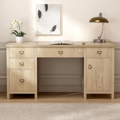 EYYTHUNG Modern Executive Desk with File Drawers Cabinet,59" Computer Desk with Charging Station, Keyboard Tray, Large Home Office Desk, Farmhouse Wood Desk for Study, Writing, Light Oak - color: Light Oak