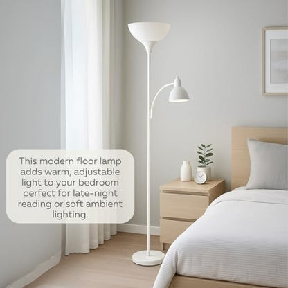 LIGHTACCENTS Floor Lamp with White Plastic Shades, Adjustable Standing Lamp, Reading Light, Head Lamp, Ideal Floor Lamps for Living Room, Measures 12x12x72 inches - color: White Reading Lamp