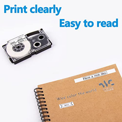 Weemay Compatible for Casio KL Printer 9mm Label XR9WE Black on White 5Pack