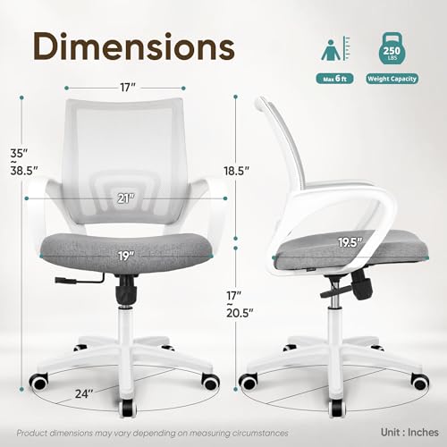 ETONEX Office Chair with Ergonomic Mid Back Cushion Lumbar Support Adjustable Swivel Rolling Computer Gaming Desk Chair Comfy Mesh Seat Wheels Home Executive Use (1, Grey) - color: Grey
