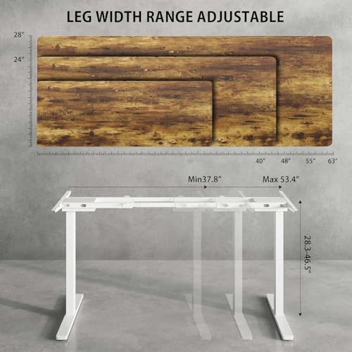 Dual Motor Standing Desk Frame for 40-63 in Tops, 264 lb, White | Frame Only, Fits 40-63 x 24-28 in Tops, 28.3-46.5 in Height, 2+3 Controls, ≤45 dB, 264 lb Capacity - color: White