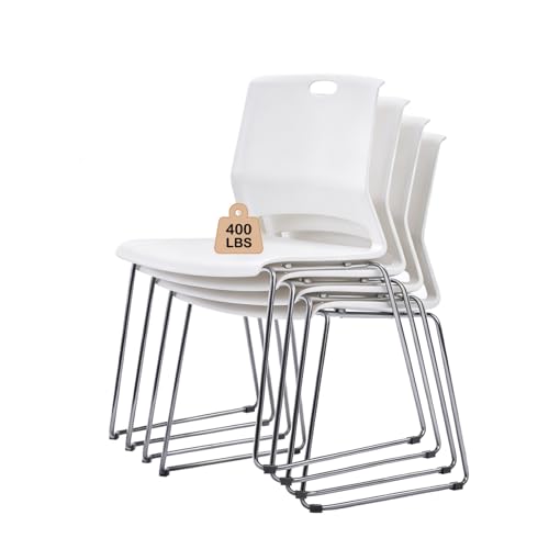 Stackable Chairs Set of 4 for Break Waiting Room Conference Church, White - color: White, size: 4 pack