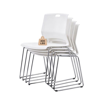Stackable Chairs Set of 4 for Break Waiting Room Conference Church, White - color: White, size: 4 pack
